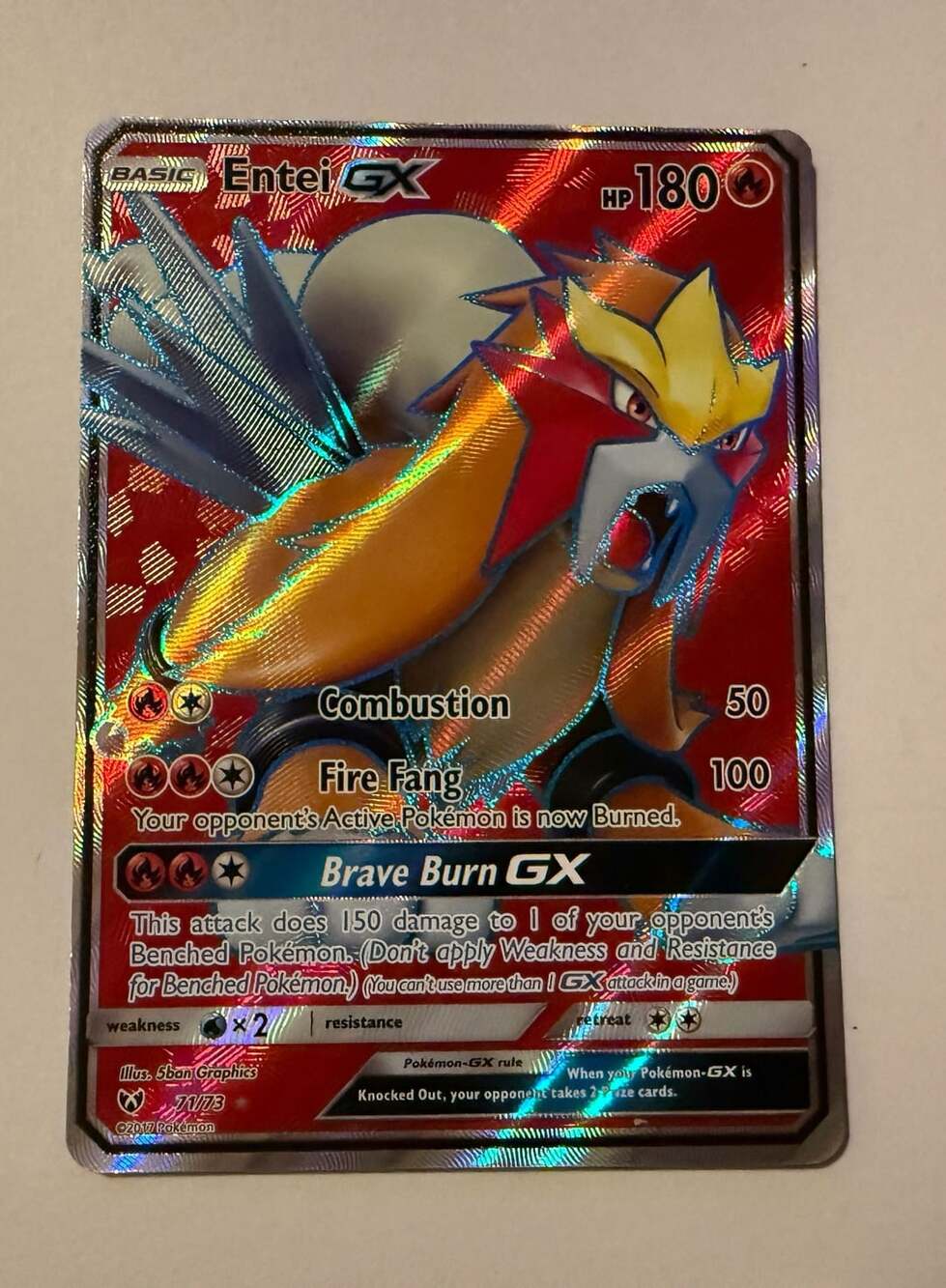 Pokemon Entei-GX 71/73 Full Art Shining Legends Trading Card